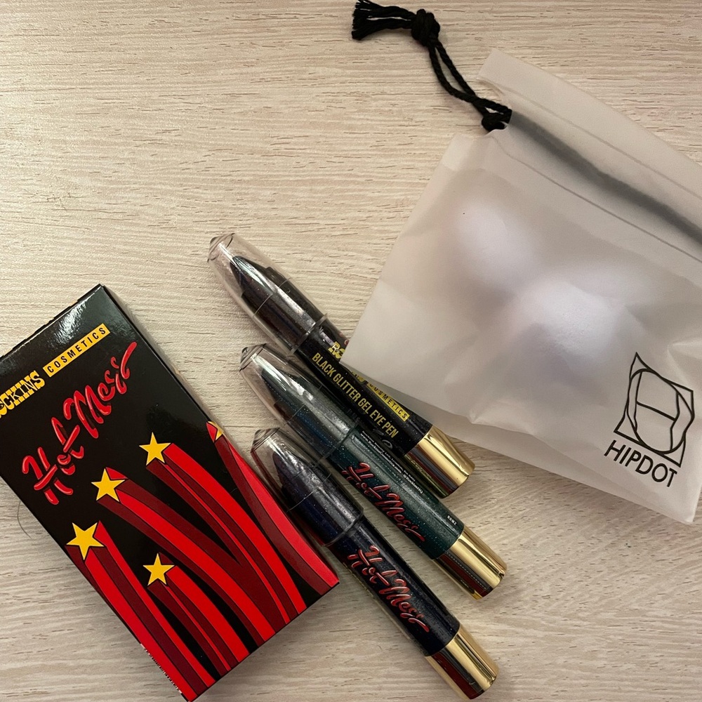 Rockins Cosmetics Glitter Gel Eye Pens - Set of Three & Hipdot Beauty Sponges